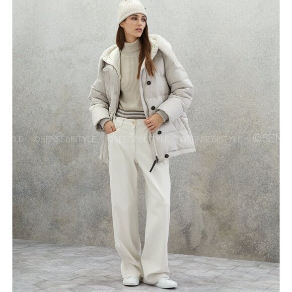 Brunello Cucinelli Women's Puffer Jacket with Fur Collar Monili trim size S 40 - Picture 7 of 11